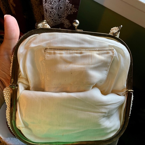 Vintage 50s white beaded handbag - Picture 4 of 6